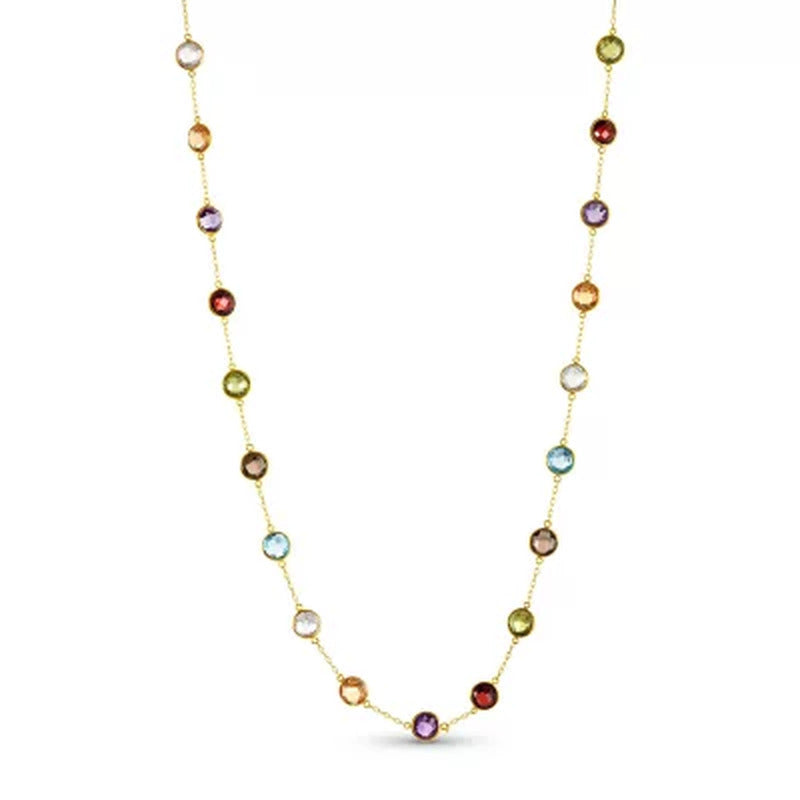 Multi Gemstone Station Necklace in 14 Karat Yellow Gold