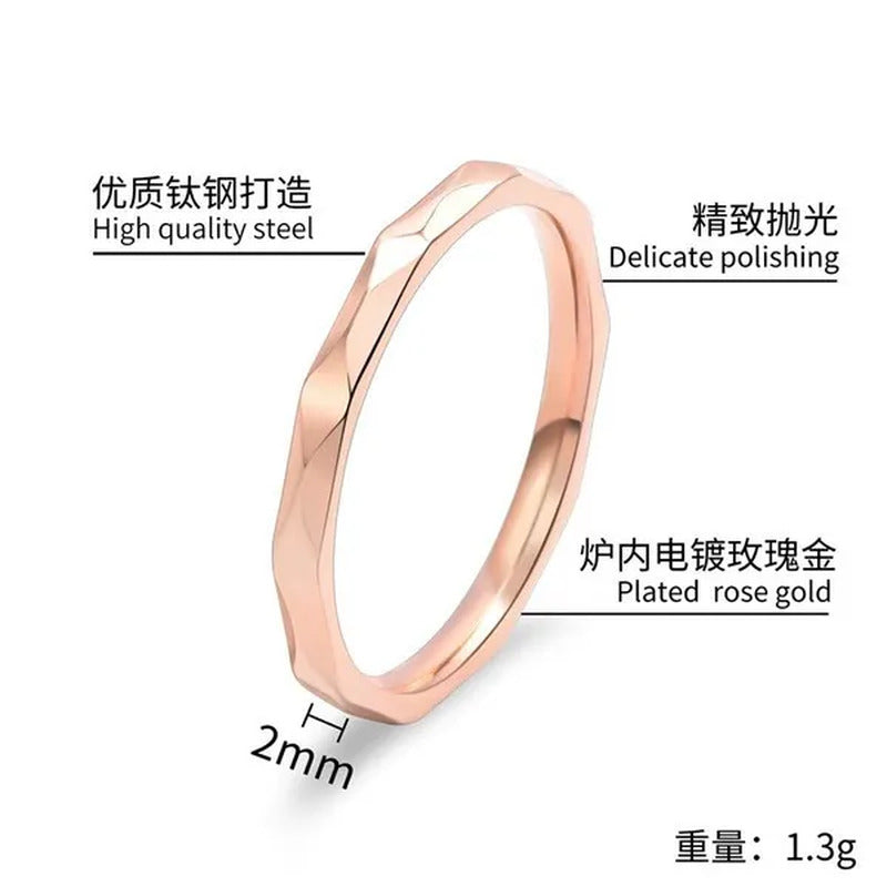 2Mm Wide Cute Multi-Faceted Rhombus Facet Design Stackable Thin Tail Ring Women