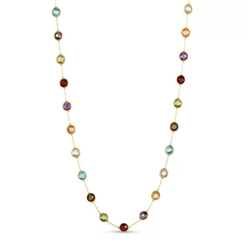 Multi Gemstone Station Necklace in 14 Karat Yellow Gold