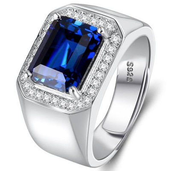 Men'S Ring Inlaid Sapphire Emerald Square Diamond Domineering Open Ring