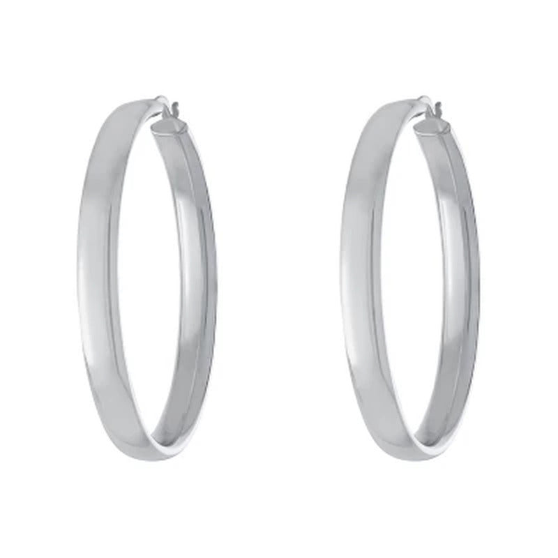 Sterling Silver High Polished Wedding Band Style Hoops