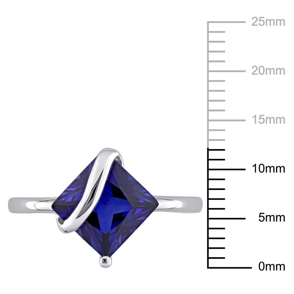 Miabella Women'S 3 Carat T.G.W. Princess-Cut Created Blue Sapphire 10Kt White Go