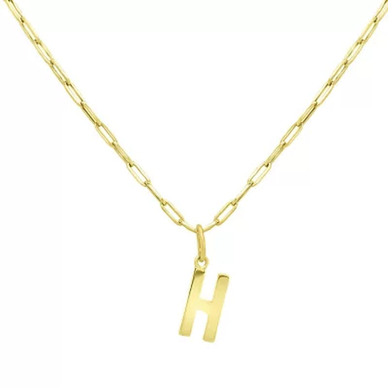 14K Yellow Gold Initial Pendant on Paperclip Chain, 16-18 In.