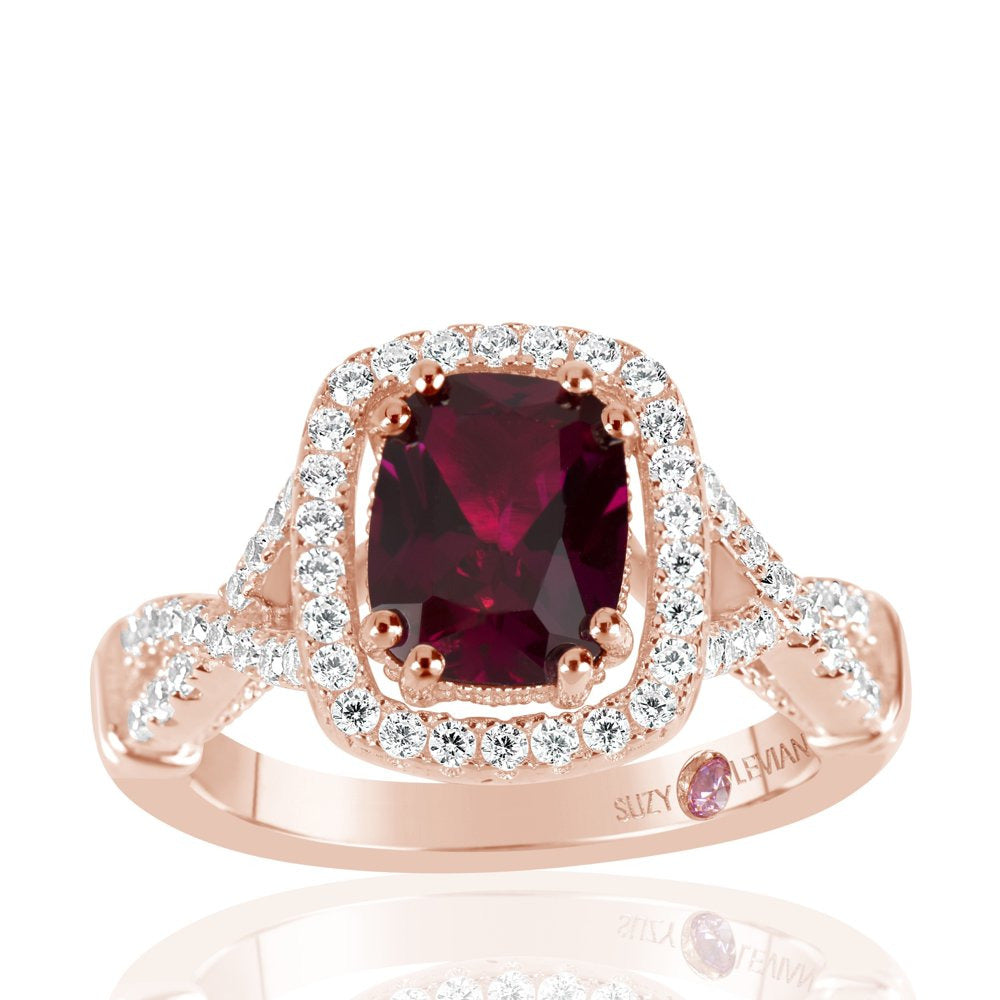 Adina & Co. Rose Sterling Silver Created Ruby and White Cubic Zirconia Engagemen