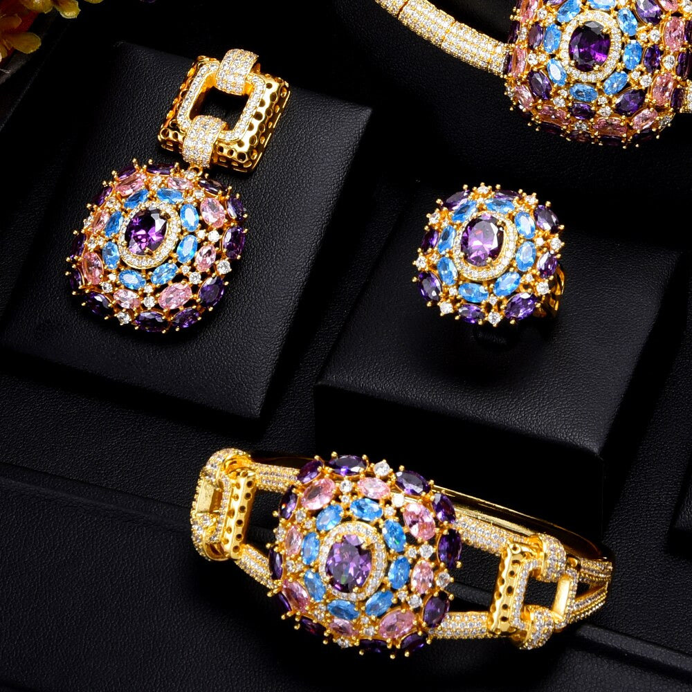 Famous Luxury Brand 4PCS Nigerian Jewelry Set for Women Wedding Cubic Zircon