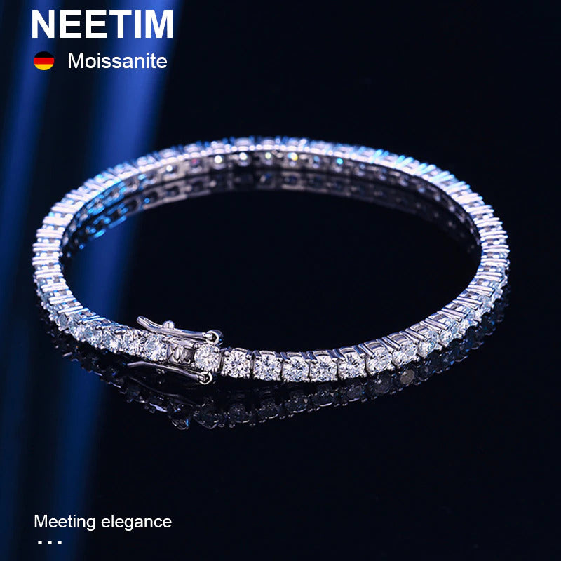 4Mm Solid 925 Sterling Silver Moissanite Tennis Bracelets for Women Men GRA