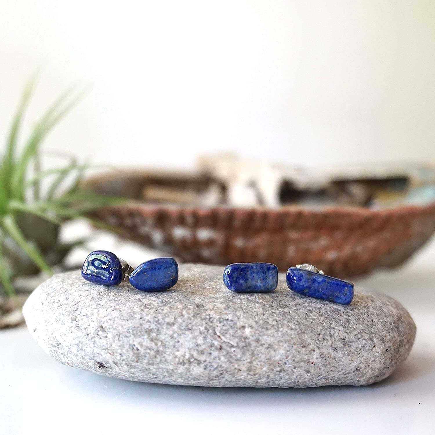 Raw Lapis Lazuli Earrings - Deep Blue Stud Earring - 5-10Mm Sterling Silver Stud