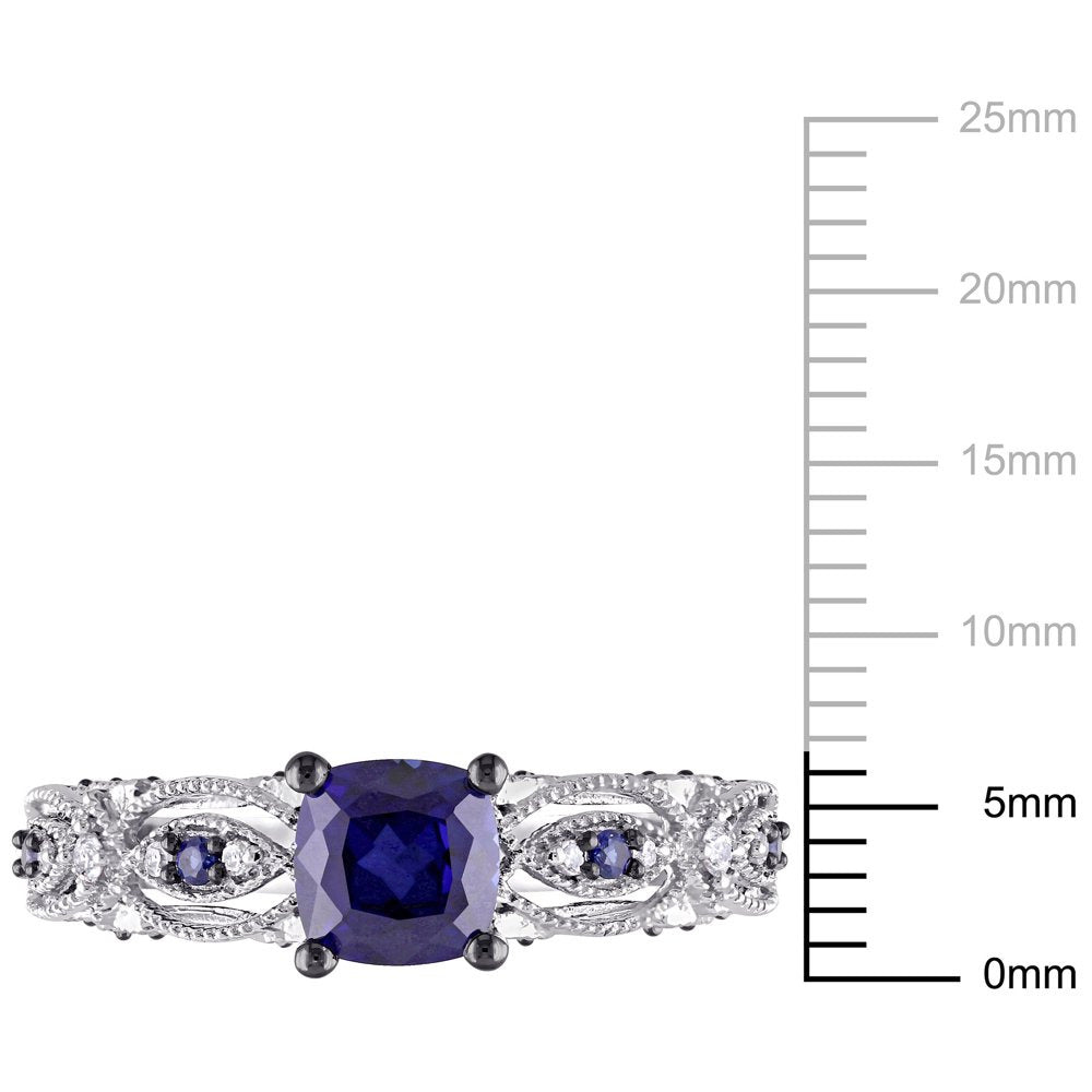 Miabella Women'S 1 5/8 Carat T.G.W. Cushion-Cut Created Blue Sapphire and Diamon