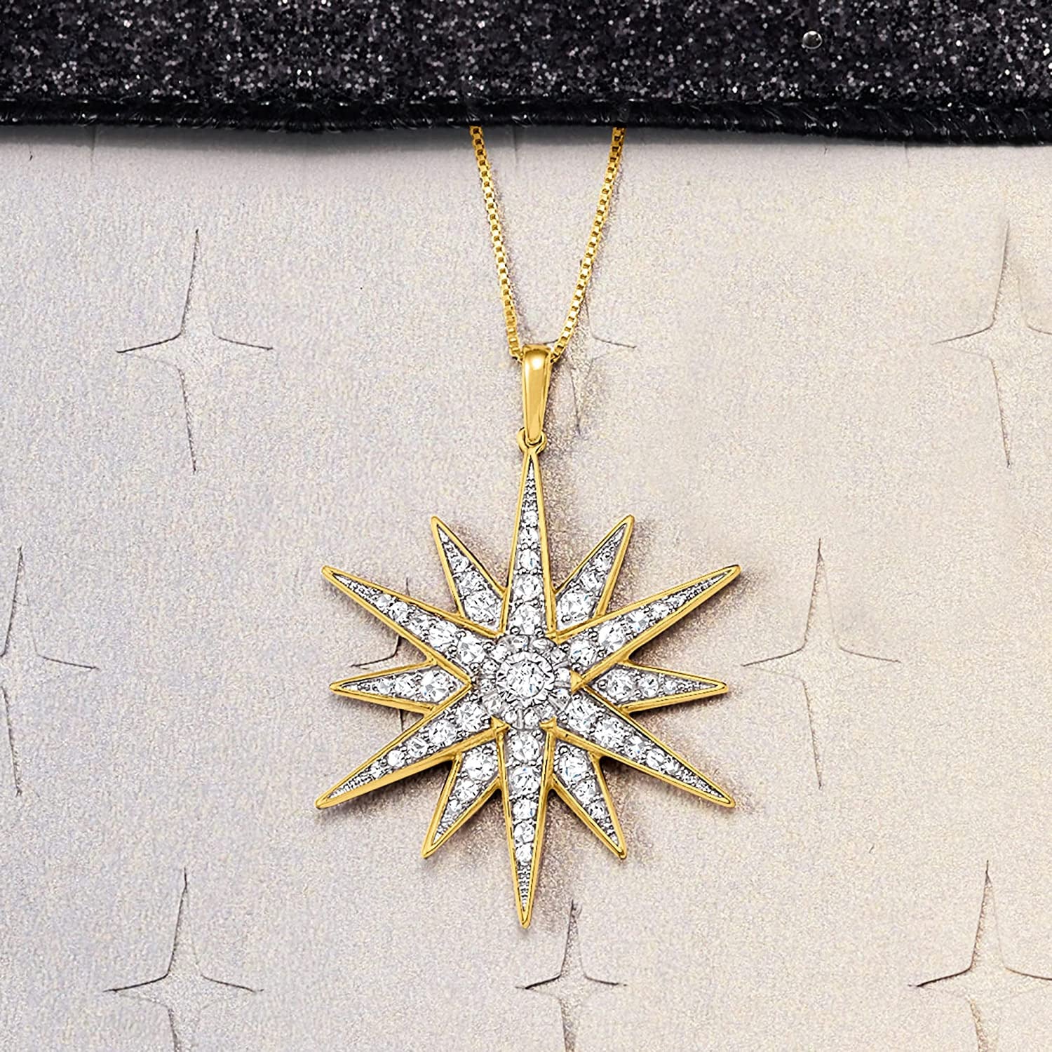 1.20 Ct. T.W. Diamond Starburst Pendant Necklace in 18Kt Gold over Sterling. 18