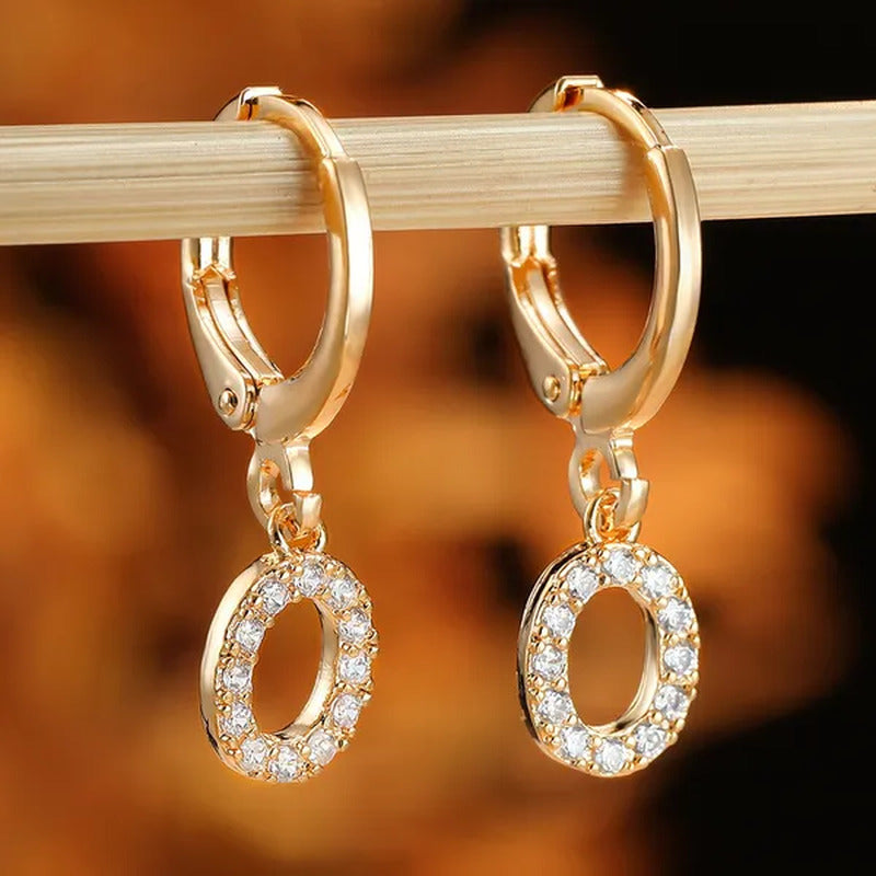 1 Pair 14K Gold Filled Cute Initial A-Z Letter Earrings CZ Zircon Diamond Gold S