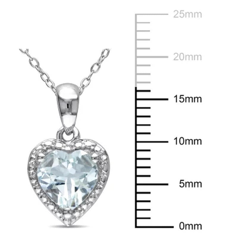 Aquamarine Hearth Halo Pendant in Sterling Silver