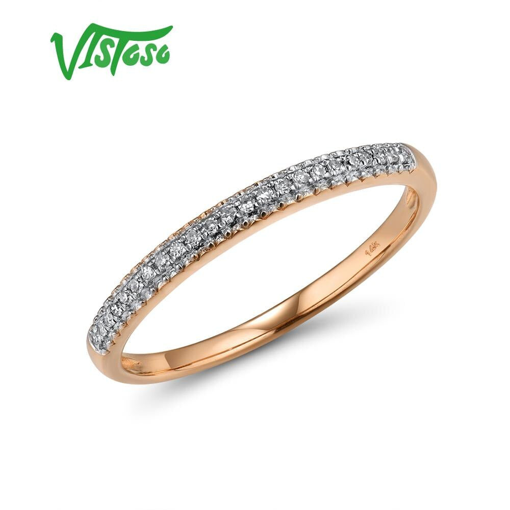 Genuine 14K 585 Rose Gold Sparkling Diamond Delicate Ring for Women Anniversary