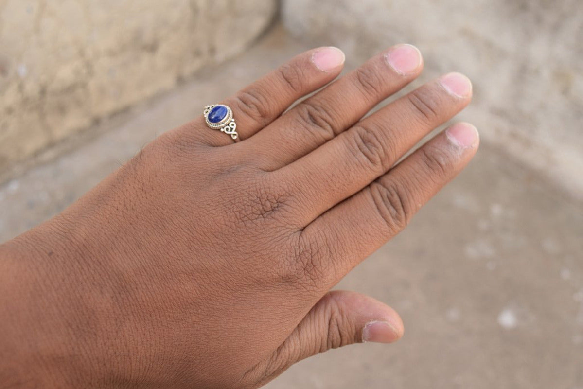 Lapis Lazuli Ring 925 Sterling Silver Statement Ring for Women - Size 9 - Stone