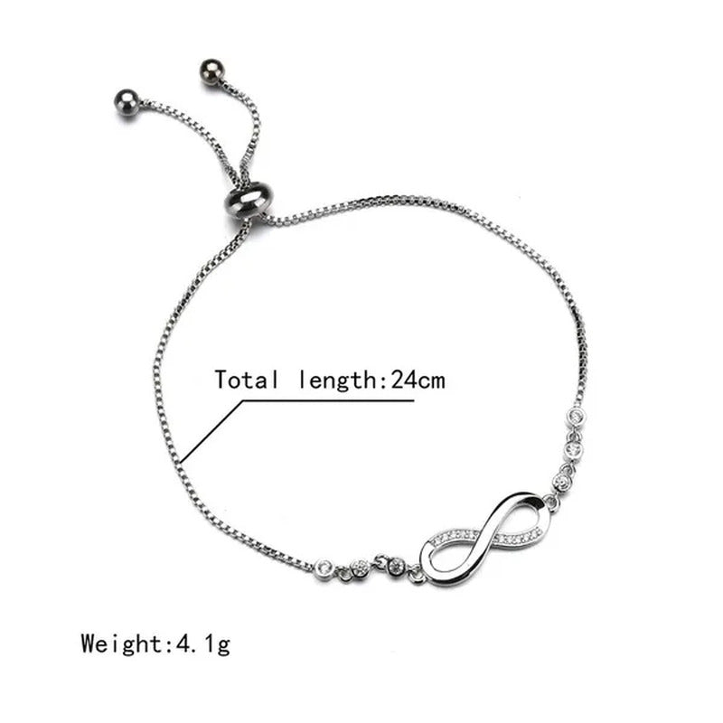 1Pc New Arrival 925 Sterling Silver Charm Bracelet Jewelry Infinity Eight Crysta