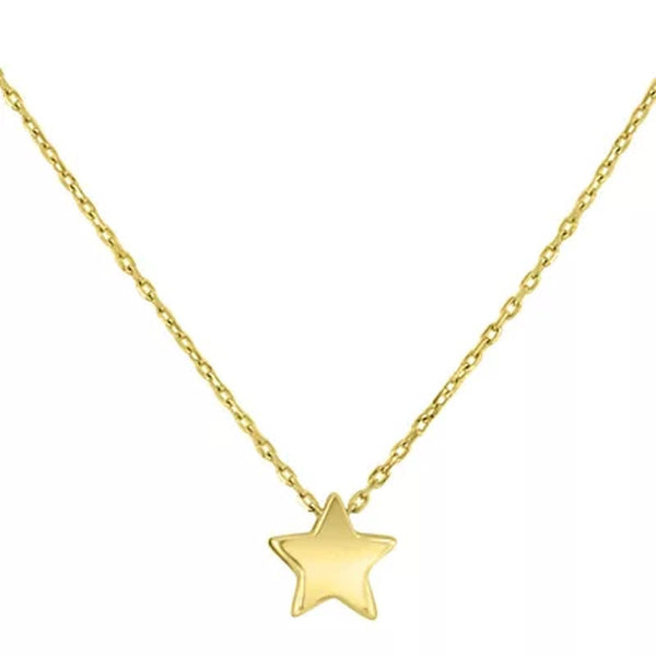 14K Yellow Gold High Polish Star Charm Necklace, 16-18"