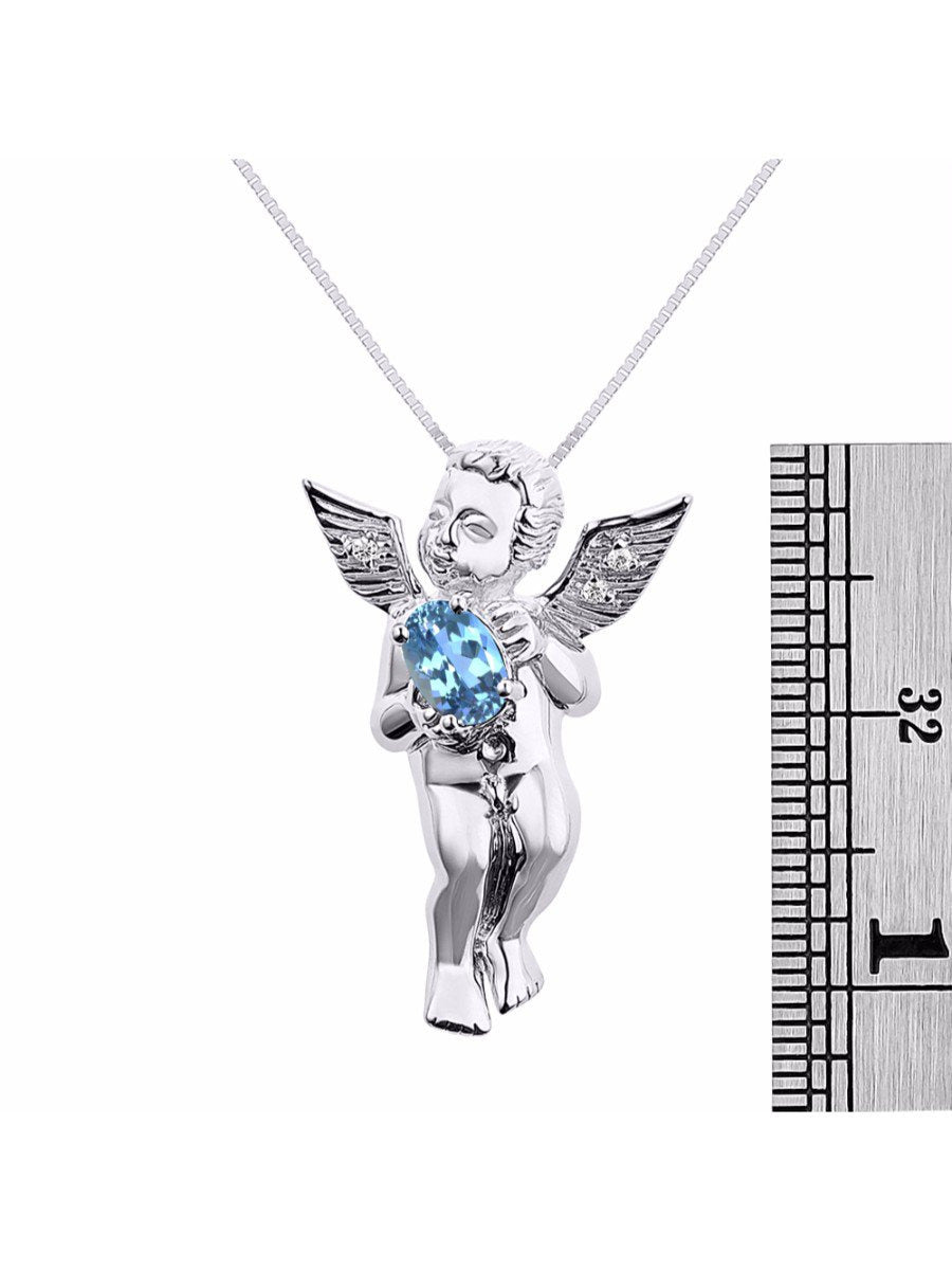 * Simply Elegant Beautiful Blue Topaz & Diamond Pendant Necklace - December Birt