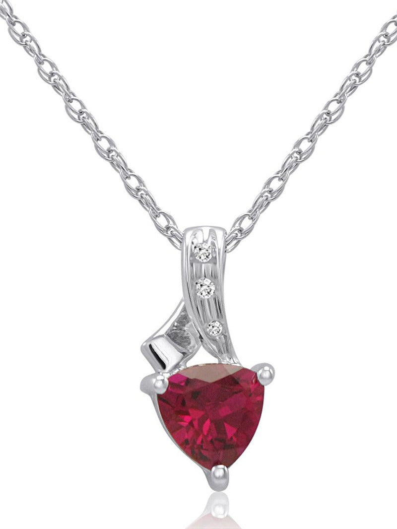 Trillion Lab Created Ruby and Diamond Pendant-Necklace in Sterling Silver