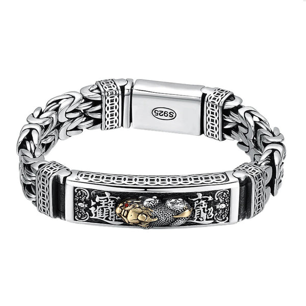 Real Silver Retro Thick Personalized Lucky Pixiu Bracelet Men Man Thai Silver