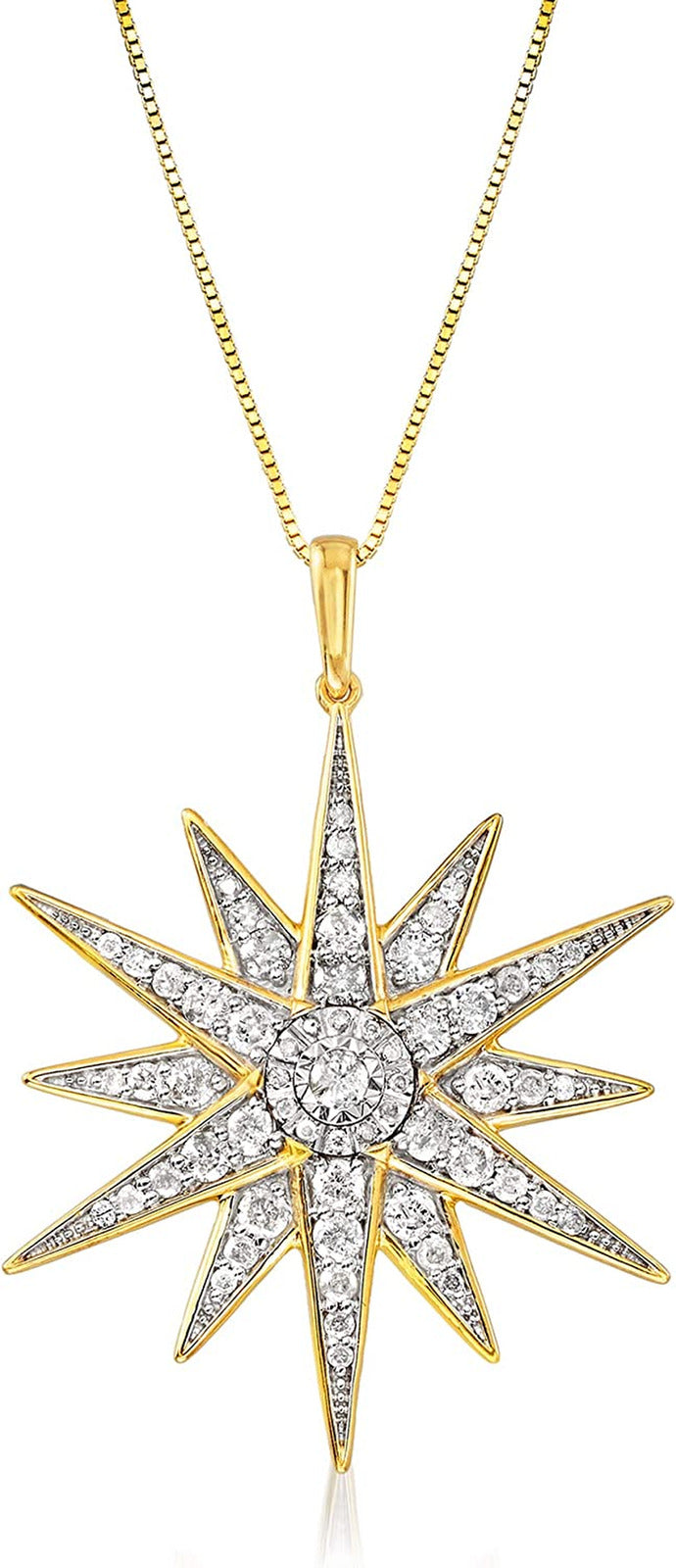 1.20 Ct. T.W. Diamond Starburst Pendant Necklace in 18Kt Gold over Sterling. 18