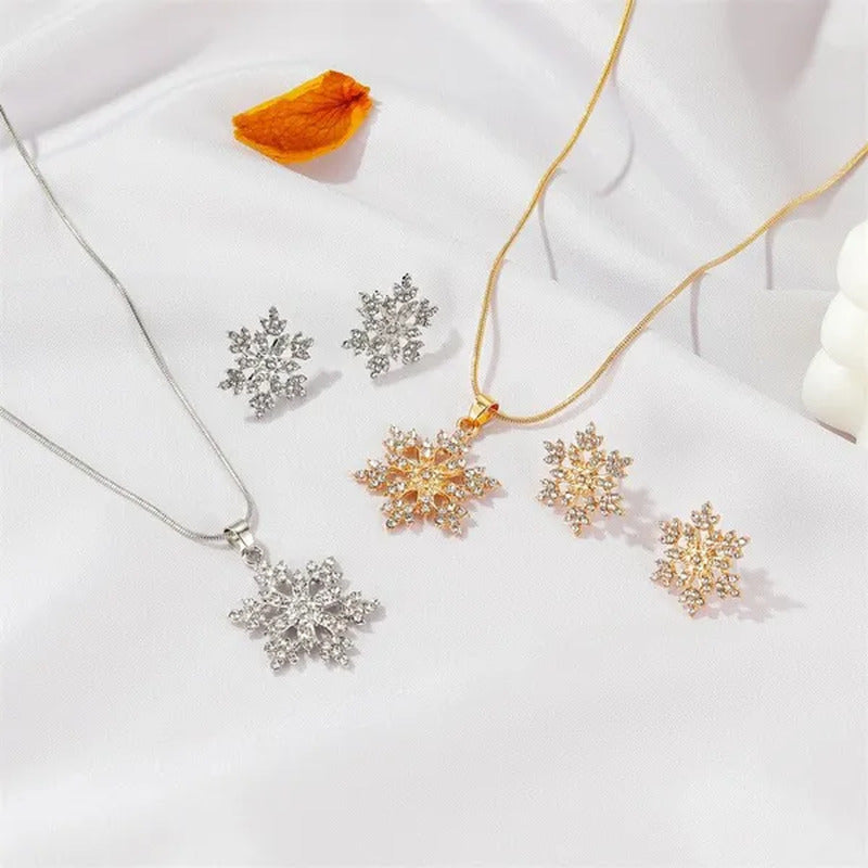 2Pcs/Set New Set of Jewellery Temperament Simple Full Diamond Snowflake Necklace