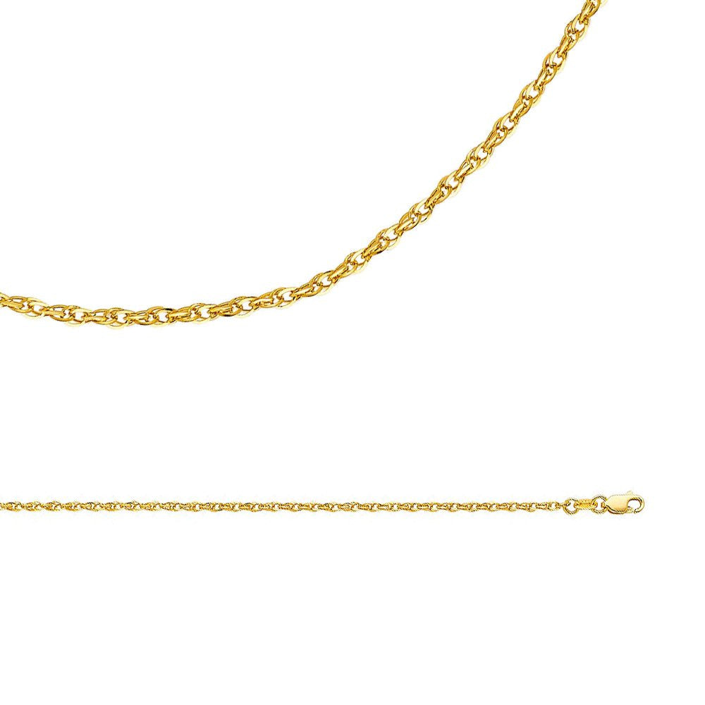 Cable Necklace Solid 14K Yellow Gold Chain Double Link Rope Hollow Polished Ligh