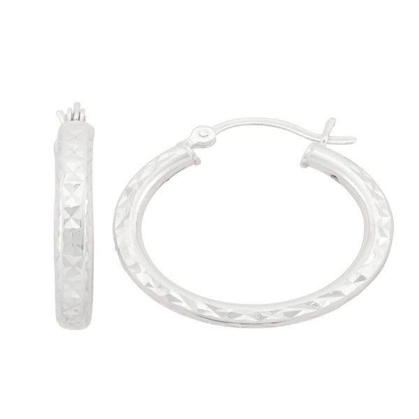 Sterling Silver 25X3Mm Square Diamond Cut Hoop Earrings