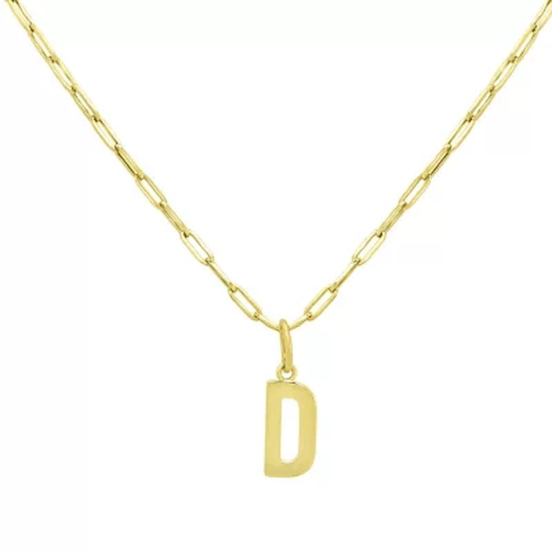 14K Yellow Gold Initial Pendant on Paperclip Chain, 16-18 In.