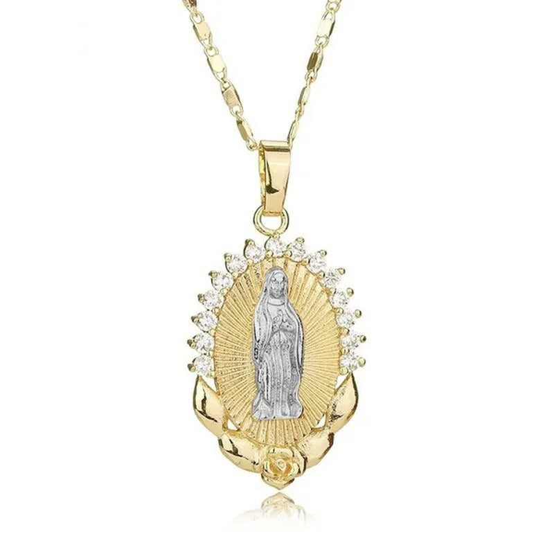 1Pc Plated Blessed Catholic Virgin Mary Pendant Necklace Fashion Crystal Rhinest