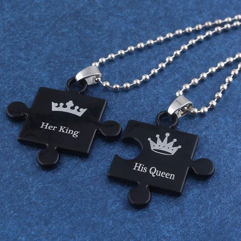 1\2\4Pcs Couples Necklaces Bracelets for Him and Her,His Queen Her King Couples