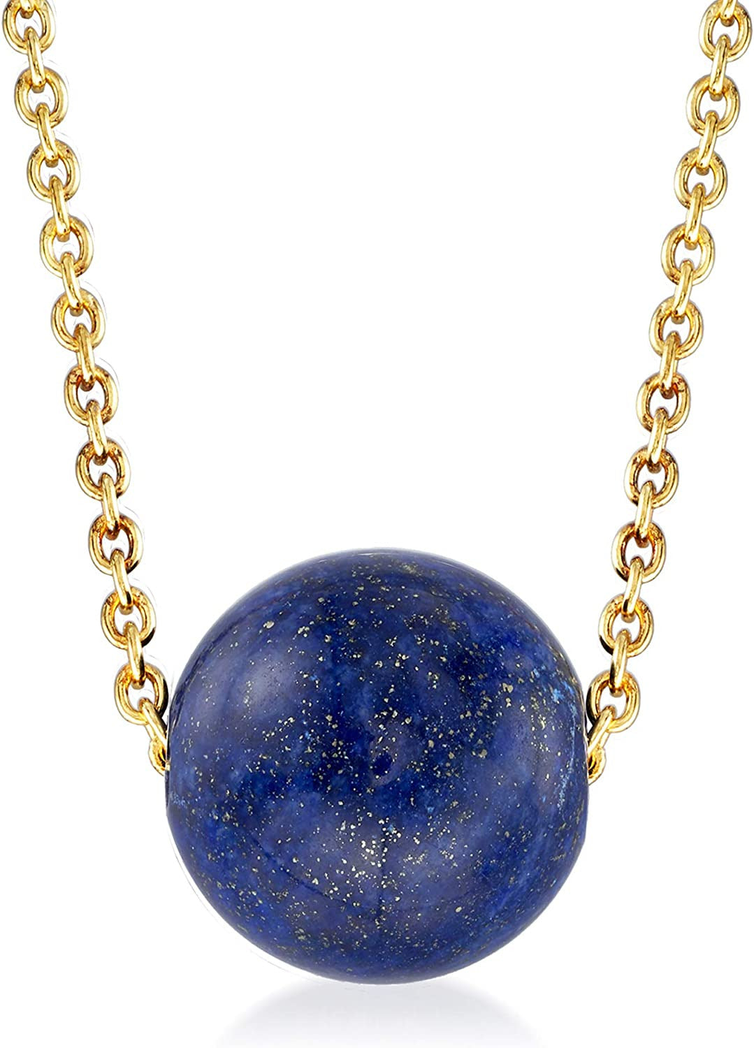 Lapis Bead Necklace in 18Kt Gold over Sterling. 18 Inches