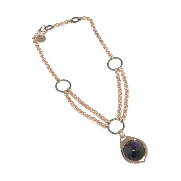 18K Rose Gold Plated Ring Link Necklace with Faceted Amethyst