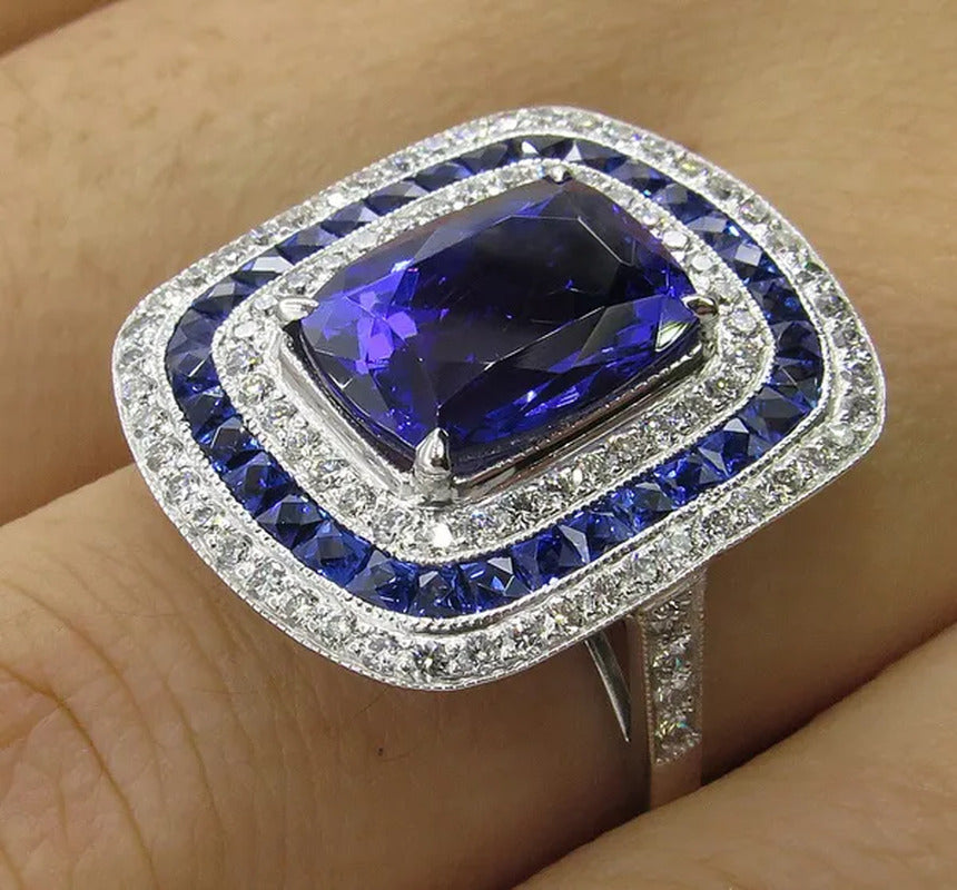 Women Wedding Jewelry 925 Sterling Silver 2.12 CT Blue Sapphire Ring