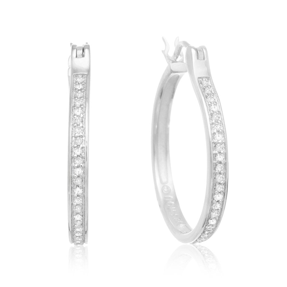 1/4 Carat Diamond Hoop Earrings in Sterling Silver for Women