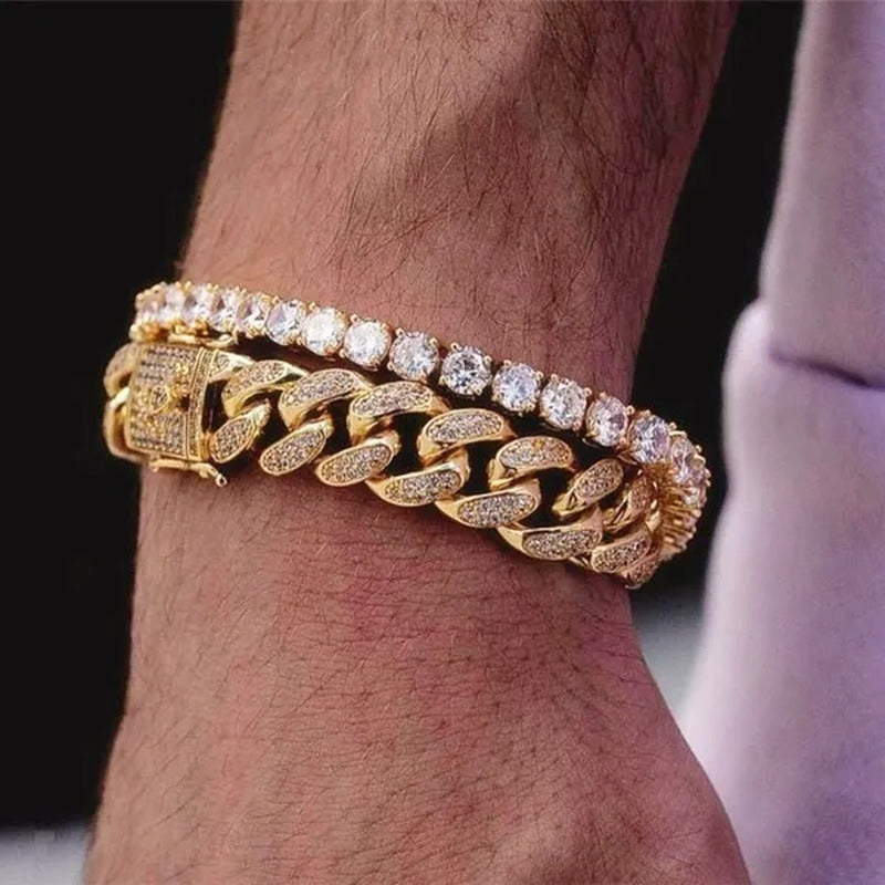 2019 Men'S Hip Hop Iced Out Bling Diamond Necklace or Bracelet 24K Gold Fashion