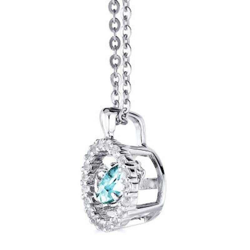 Dancing Aquamarine and Lab Created White Sapphire Pendant and Ear Set in Sterlin