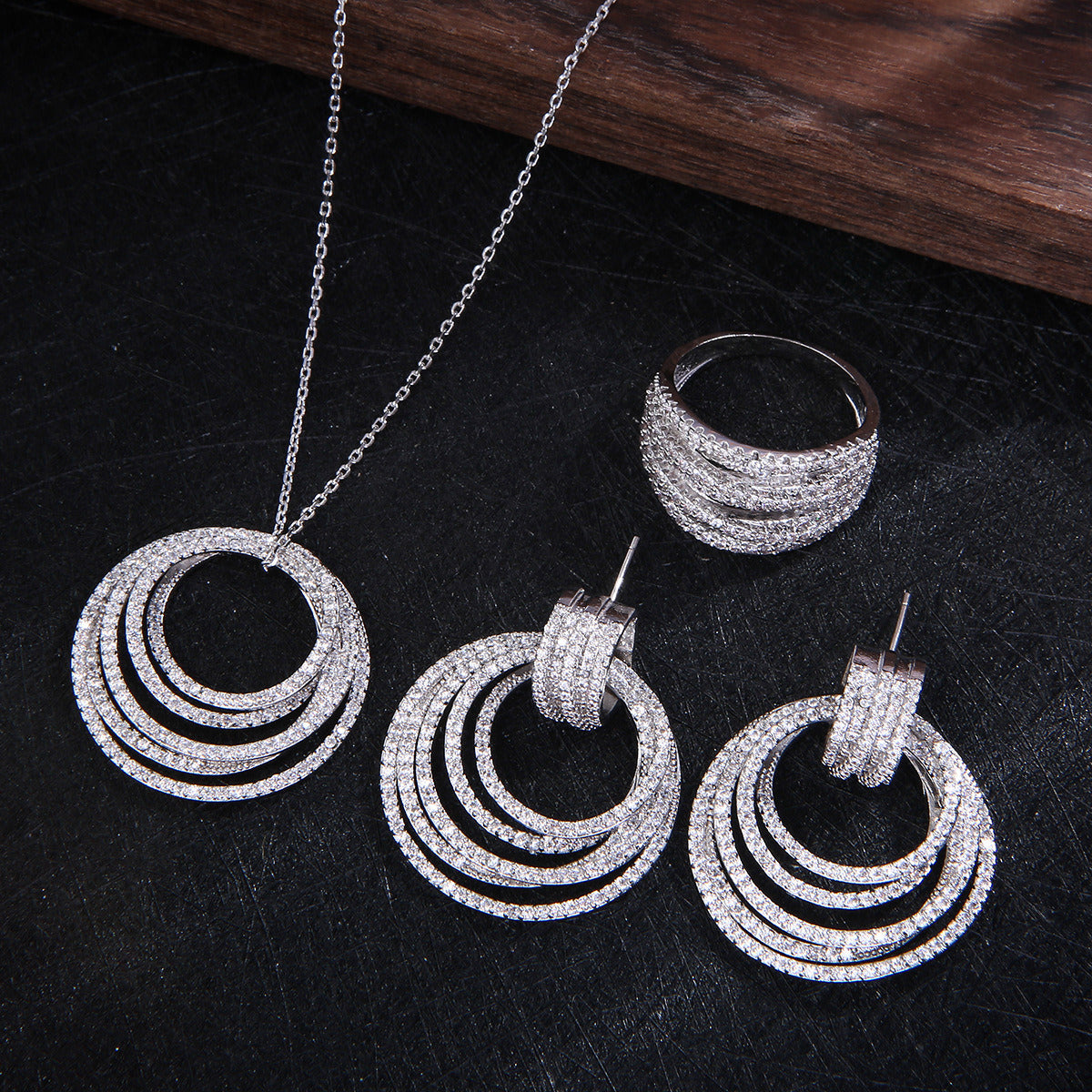 Micro Inlaid AAA Zircon Ring Earrings and Necklace Set