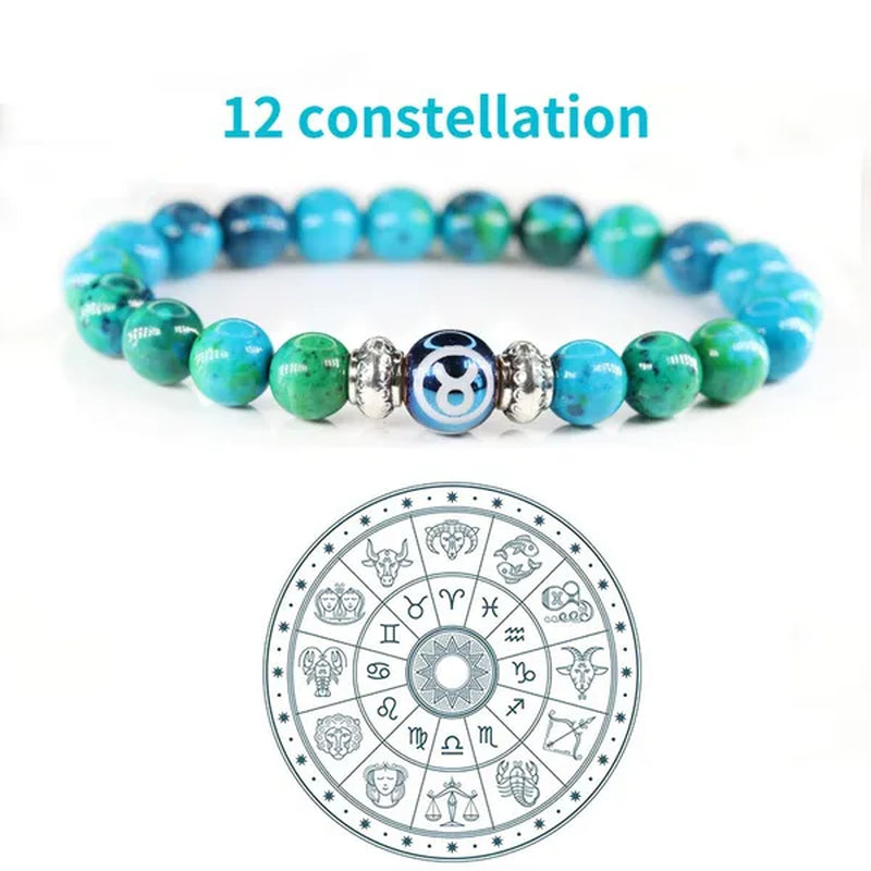 8MM 12 Constellation Phoenix Naturel Stone Beads Bracelet