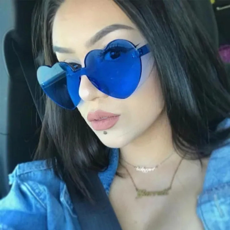 Love Heart Shape Sunglasses Women Rimless Frame Tint Clear Lens Colorful Sun Glasses Red Pink Yellow Shades