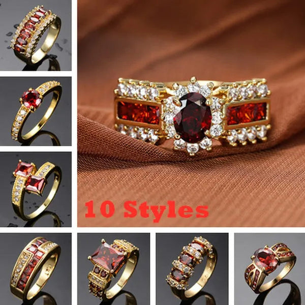 Exquisite Retro 18K Gold Natural Garnet Red Ruby Gemstone Ring Anniversary Gift Romantic Bride Engagement Wedding Party Bands Fine Jewelry