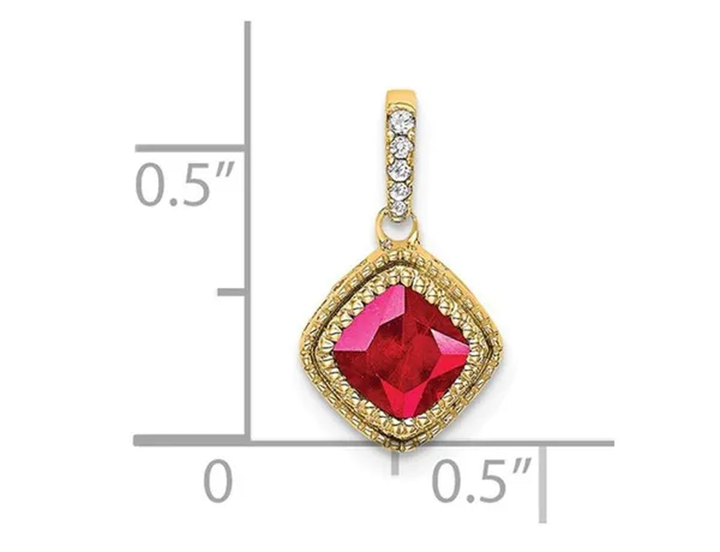 2/5 Carat (ctw) Natural Ruby Pendant Necklace in 14K Yellow Gold with Diamonds and Chain