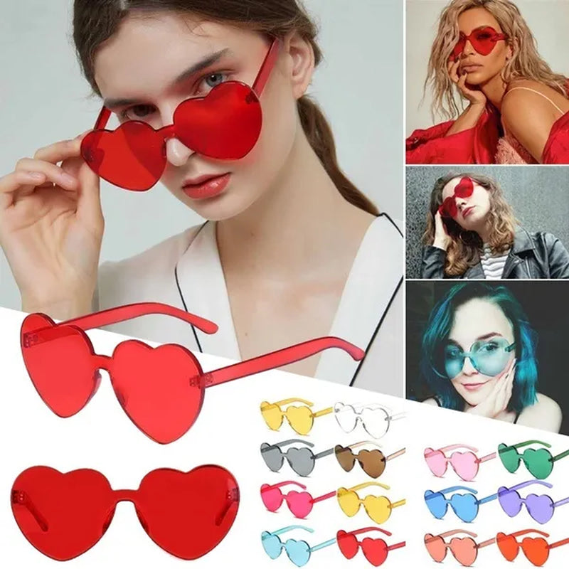 Love Heart Shape Sunglasses Women Rimless Frame Tint Clear Lens Colorful Sun Glasses Red Pink Yellow Shades