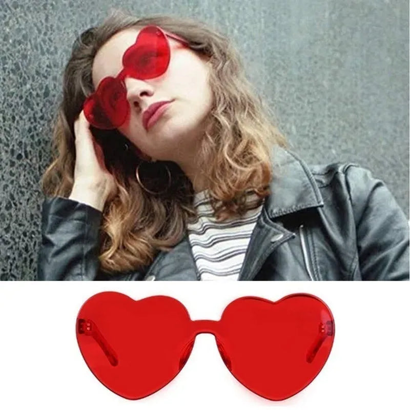 Love Heart Shape Sunglasses Women Rimless Frame Tint Clear Lens Colorful Sun Glasses Red Pink Yellow Shades