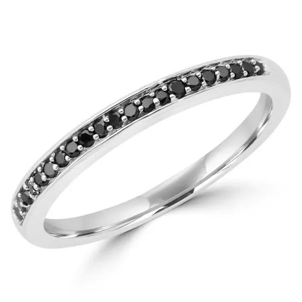 Majesty Diamonds MDR190064-3 0.14 CTW Round Black Diamond Semi-Eternity Wedding Band Ring in 14K White Gold - Size 3