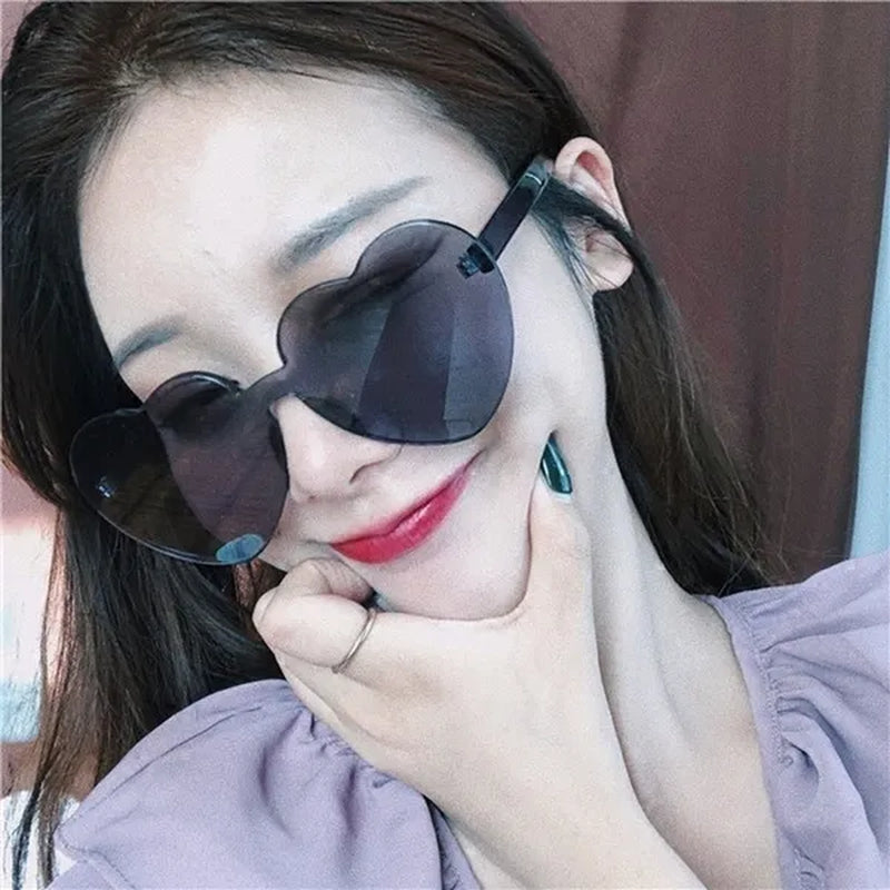 Love Heart Shape Sunglasses Women Rimless Frame Tint Clear Lens Colorful Sun Glasses Red Pink Yellow Shades