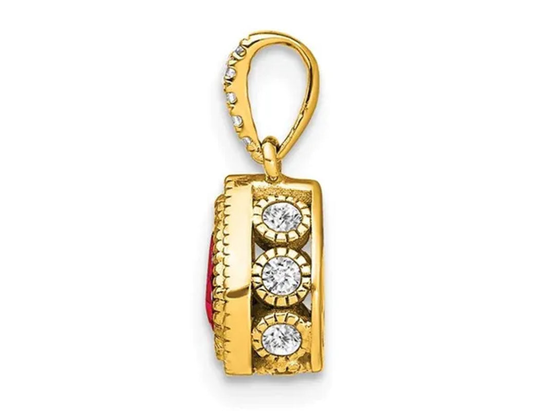 3/10 Carat (ctw) Natural Drop Ruby Pendant Necklace in 14K Yellow Gold with Diamonds and Chain