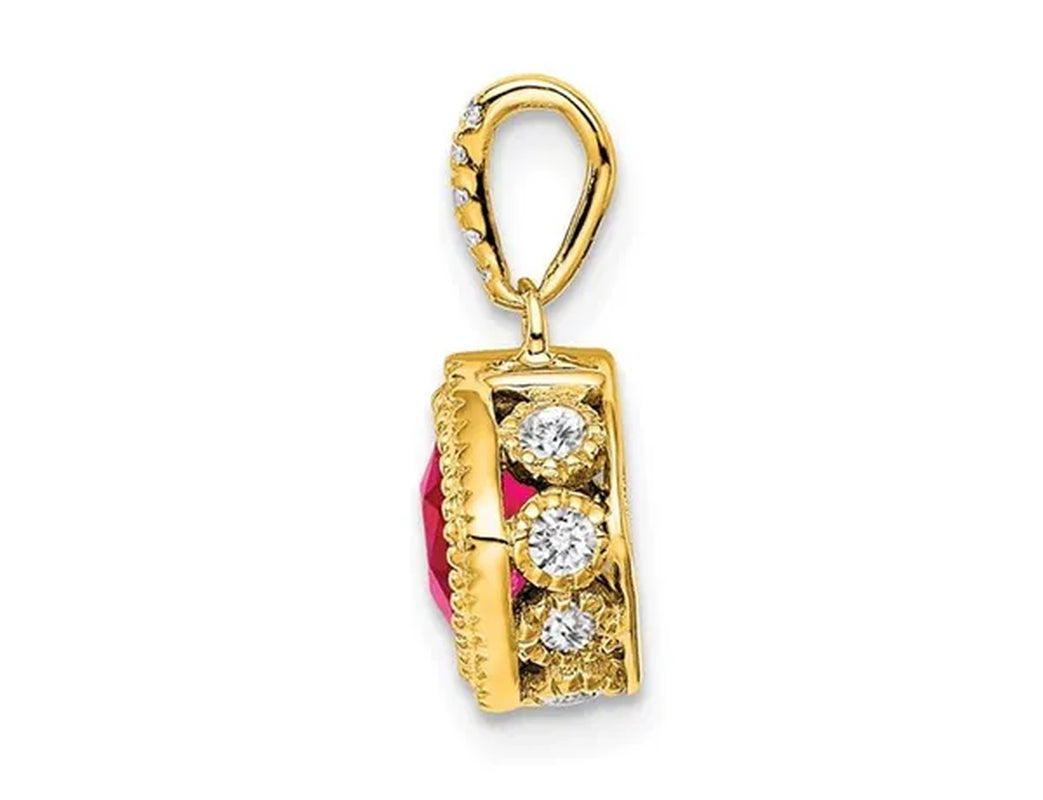 2/5 Carat (ctw) Natural Ruby Pendant Necklace in 14K Yellow Gold with Diamonds and Chain