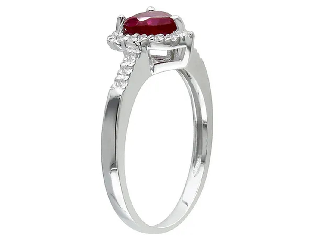 Lab-Created Ruby Heart Ring 1.10 Carat (ctw) with Diamonds in Sterling Silver