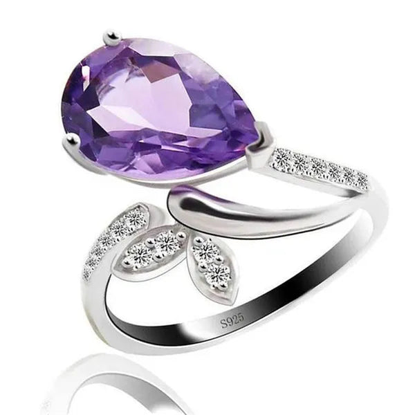 Majesty Diamonds MDS170137 4.16 CTW Pear Purple Amethyst Cocktail Ring in .925 Sterling Silver - Size 7