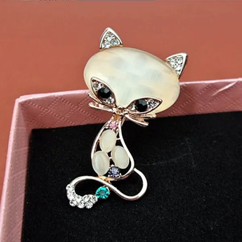 New Fashion Hot Sale Gold Color Filled Multicolor Opal Stone Fox Brooches Women's Fashion Cute Animal Crystal Pin Brooch Jewelry